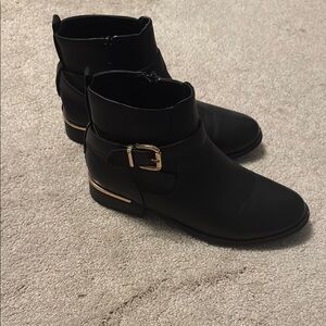 Steve Madden Black Ankle Boots with Gold Accent